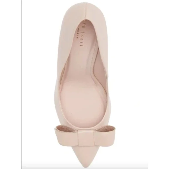 Ted Baker London ZAFINII bow pointed toe womens Nude leather pump Sz Eu 38.5